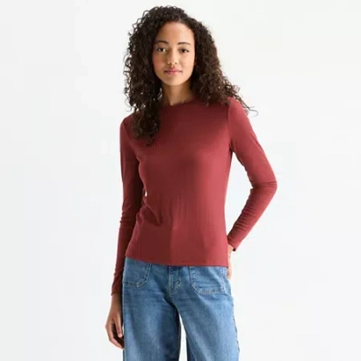 Ana Womens Crew Neck Long Sleeve T-shirt In Red