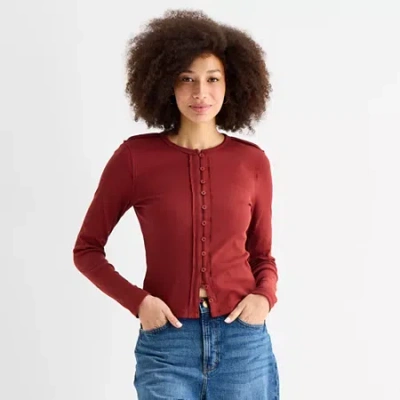 Ana Womens Crew Neck Long Sleeve T-shirt In Red