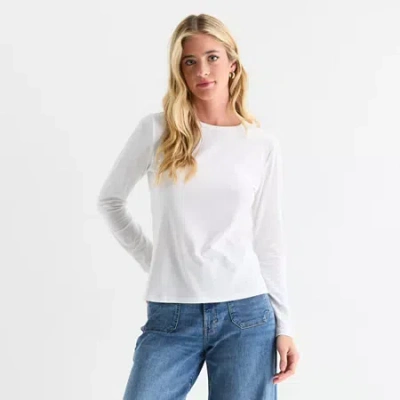 Ana Womens Crew Neck Long Sleeve T-shirt In White
