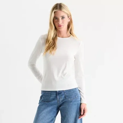 Ana Womens Crew Neck Long Sleeve T-shirt In White