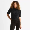 Ana Womens Crew Neck Short Sleeve Button Cardigan In Black
