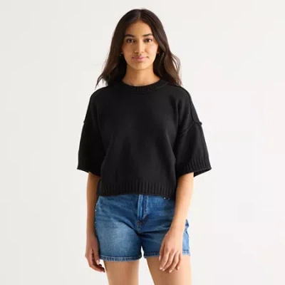Ana Womens Crew Neck Short Sleeve Pullover Sweater In Black
