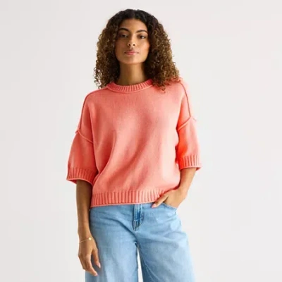 Ana Womens Crew Neck Short Sleeve Pullover Sweater In Red