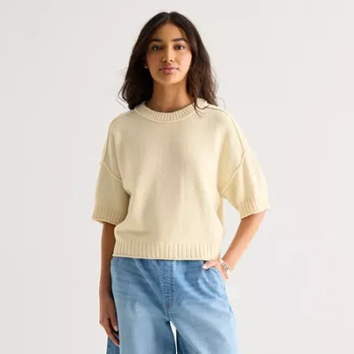 Ana Womens Crew Neck Short Sleeve Pullover Sweater In Neutral