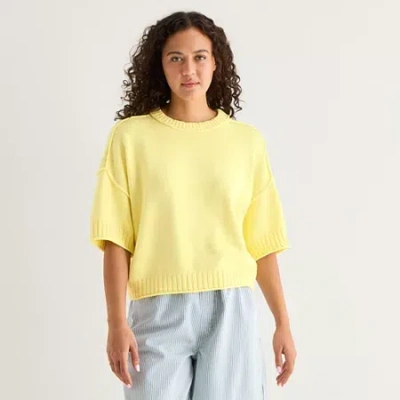 Ana Womens Crew Neck Short Sleeve Pullover Sweater In Yellow