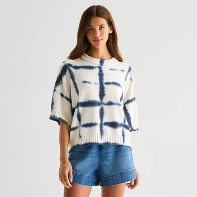 Ana Womens Crew Neck Short Sleeve Striped Pullover Sweater In Blue