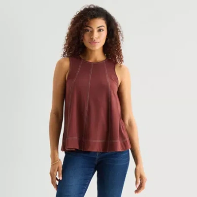Ana Womens Crew Neck Sleeveless Tank Top In Brown