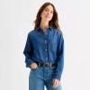 Ana Womens Cuffed Long Sleeve Regular Fit Button-down Shirt In Blue