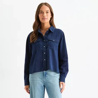 Ana Womens Cuffed Long Sleeve Regular Fit Button-down Shirt In Blue