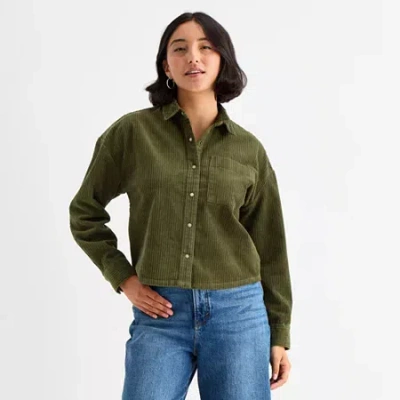 Ana Womens Cuffed Long Sleeve Regular Fit Button-down Shirt In Green