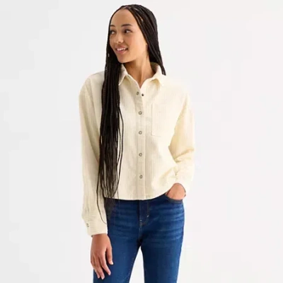Ana Womens Cuffed Long Sleeve Regular Fit Button-down Shirt In Sand