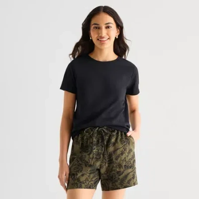 Ana Womens Easy-on + Easy-off Crew Neck Short Sleeve Adaptive T-shirt In Black