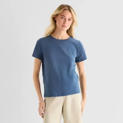 Ana Womens Easy-on + Easy-off Crew Neck Short Sleeve Adaptive T-shirt In Blue