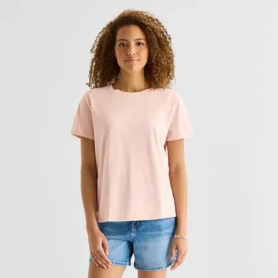 Ana Womens Easy-on + Easy-off Crew Neck Short Sleeve Adaptive T-shirt In Pink