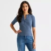 Ana Womens Elbow Sleeve Henley Shirt In Blue