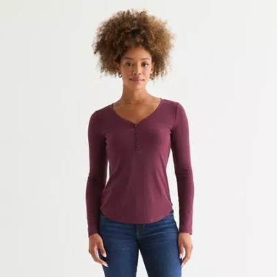 Ana Womens Henley Neck Long Sleeve T-shirt In Purple