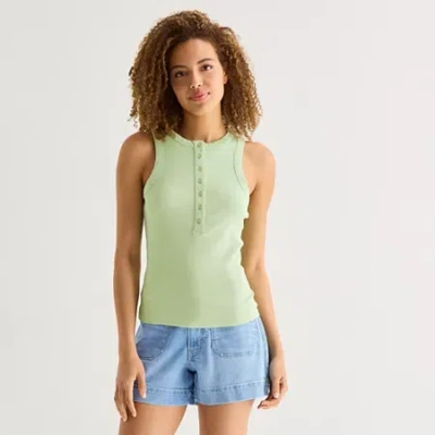 Ana Womens Henley Neck Sleeveless Tank Top In Green