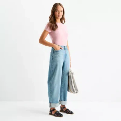 Ana Womens High Rise Barrel Jean In Blue