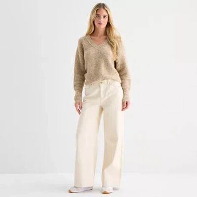 Ana Womens High Rise Coated Wide Leg Jean In White