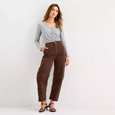 Ana Womens Highest Rise Tapered Corduroy Pant In Brown