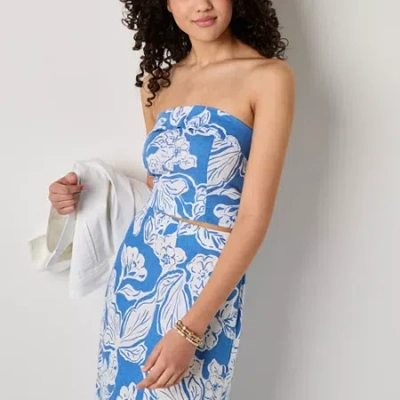 Ana Womens Linen Blend Tube Top In Blue