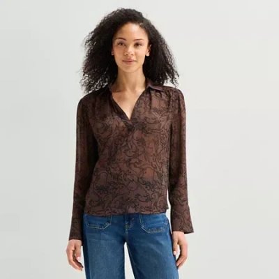 Ana Womens Long Sleeve Blouse In Brown