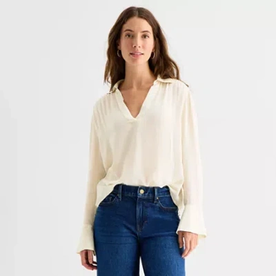 Ana Womens Long Sleeve Blouse In Sand