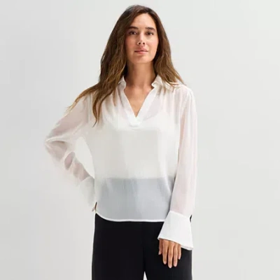 Ana Womens Long Sleeve Blouse In White