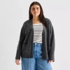 Ana Womens Long Sleeve Button Plus Cardigan In Gray