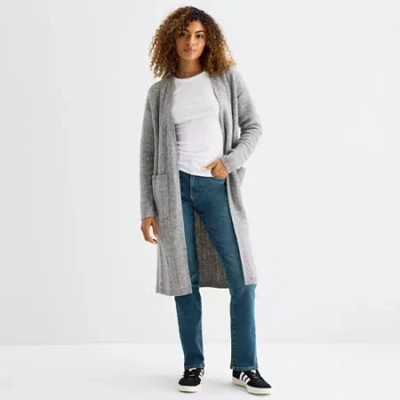 Ana Womens Long Sleeve Open Front Cardigan In Gray