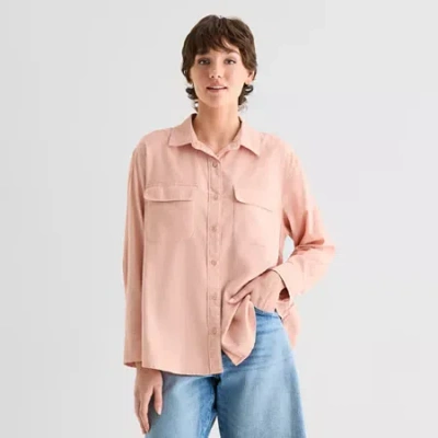 Ana Womens Long Sleeve Regular Fit Button-down Shirt In Pink