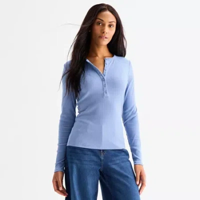 Ana Womens Long Sleeve Regular Fit Henley Shirt In Blue