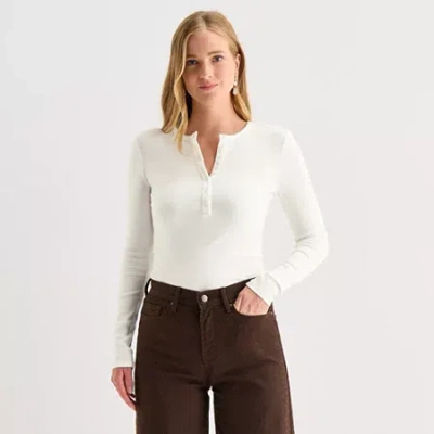 Ana Womens Long Sleeve Regular Fit Henley Shirt In White