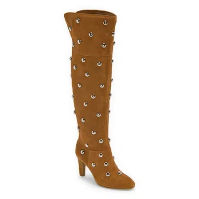 Ana Womens Malinda Genuine Suede Studded Stiletto Heel Over The Knee Boots In Animal Print