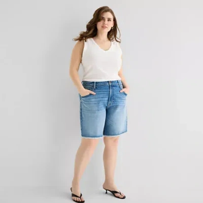 Ana Womens Mid Rise Plus Denim Short In Blue