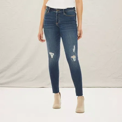 Ana Womens Mid Rise Ripped Jegging In Blue