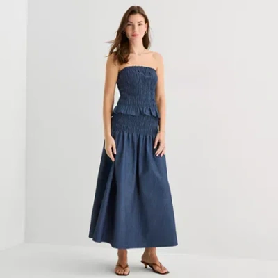 Ana Womens Midi A-line Skirt In Blue