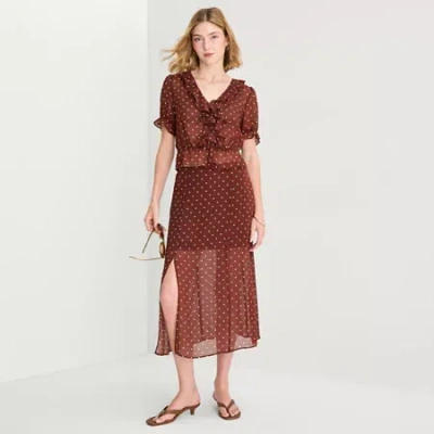 Ana Womens Midi Pencil Skirt In Brown