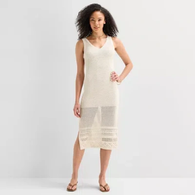 Ana Womens Midi V Neck Sleeveless Maxi Dress In Neutral