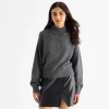 Ana Womens Mock Neck Embellished Long Sleeve Pullover Sweater In Gray