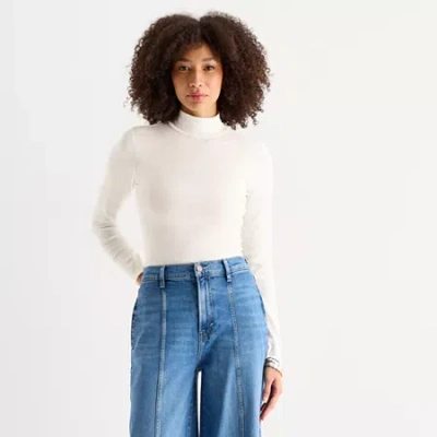 Ana Womens Mock Neck Long Sleeve T-shirt In White