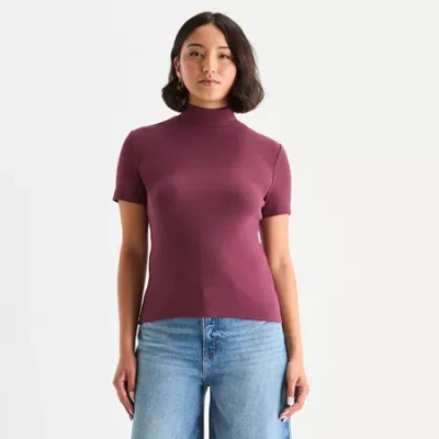 Ana Womens Mock Neck Short Sleeve T-shirt In Purple