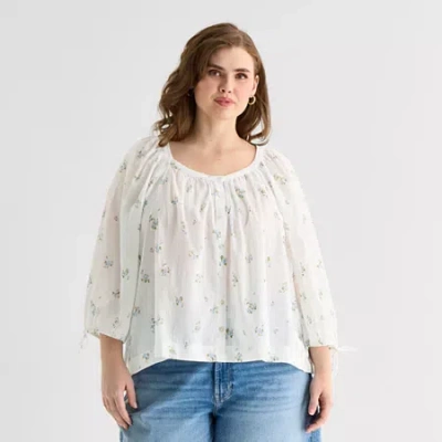 Ana Womens Plus Boat Neck Short Sleeve Blouse In White