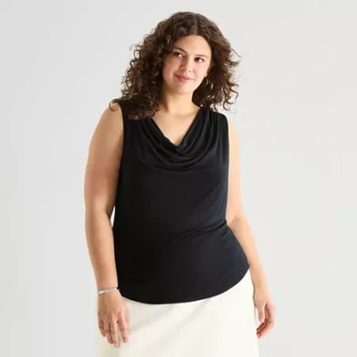 Ana Womens Plus Cowl Neck Sleeveless Tank Top In Black