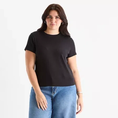 Ana Womens Plus Crew Neck Short Sleeve T-shirt In Black