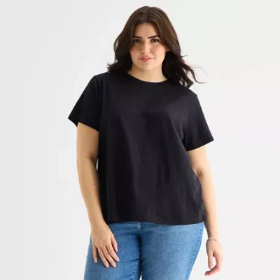 Ana Womens Plus Crew Neck Short Sleeve T-shirt In Black