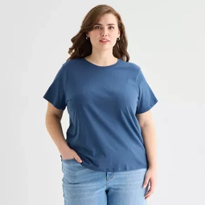 Ana Womens Plus Crew Neck Short Sleeve T-shirt In Blue