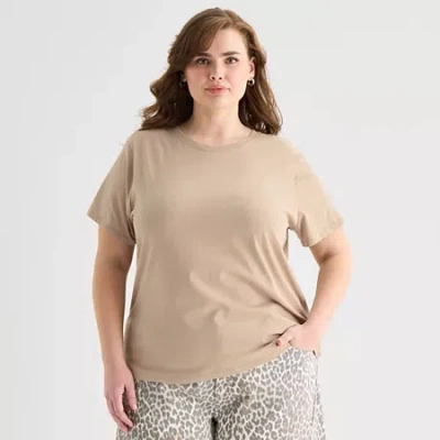 Ana Womens Plus Crew Neck Short Sleeve T-shirt In Brown