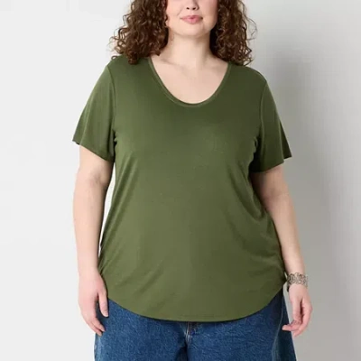 Ana Womens Plus Crew Neck Short Sleeve T-shirt In Green