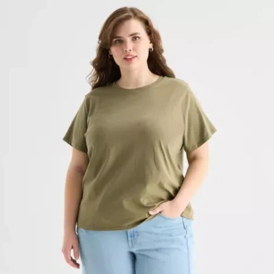 Ana Womens Plus Crew Neck Short Sleeve T-shirt In Green